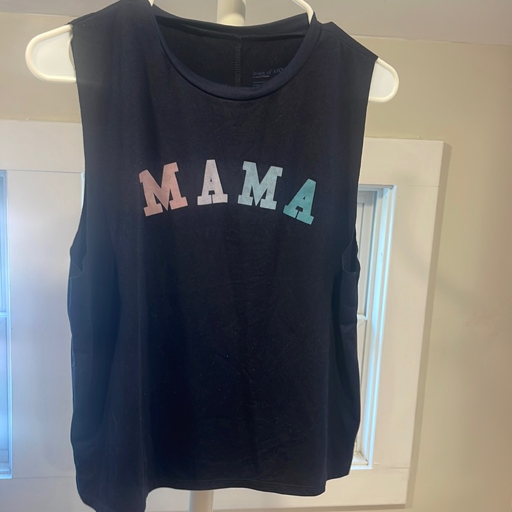 Lovers of hYOUmanity Navy Sleeveless Cropped MAMA Tank Top, Size Medium